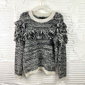 Banana Republic Black & White Fringe Crewneck Sweater